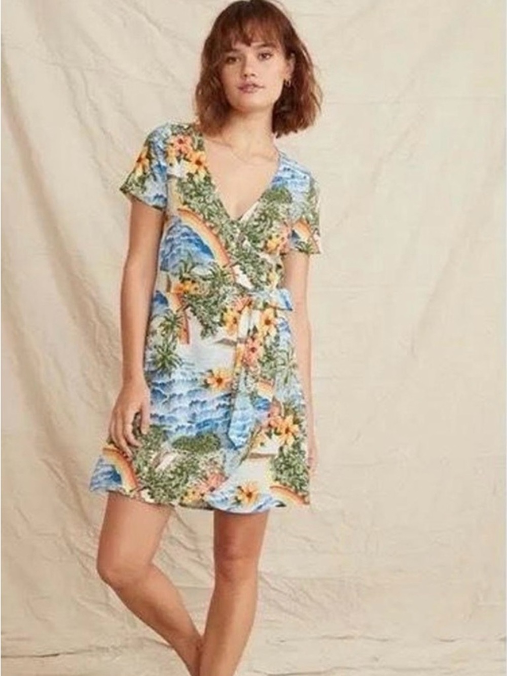 Marine Layer Green & Blue Tropical Print Top